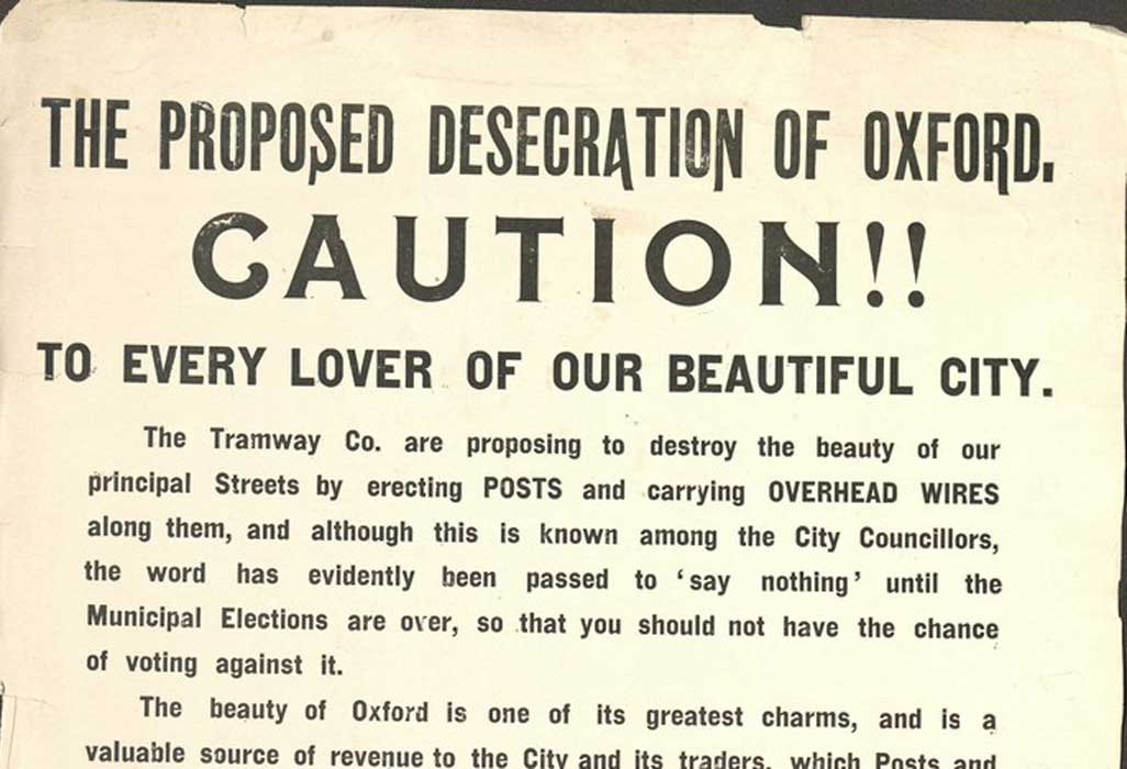 A typically combative Taunt poster in 1911 expressing horror at the prospect of electric tramway