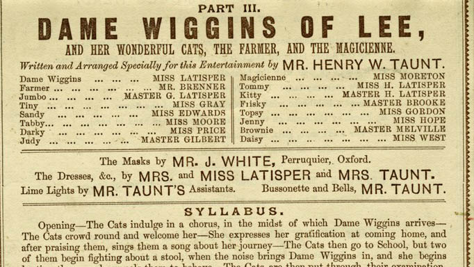 Programme for Taunt’s musical entertainment Dame Wiggins of Lee, performed in December 1888