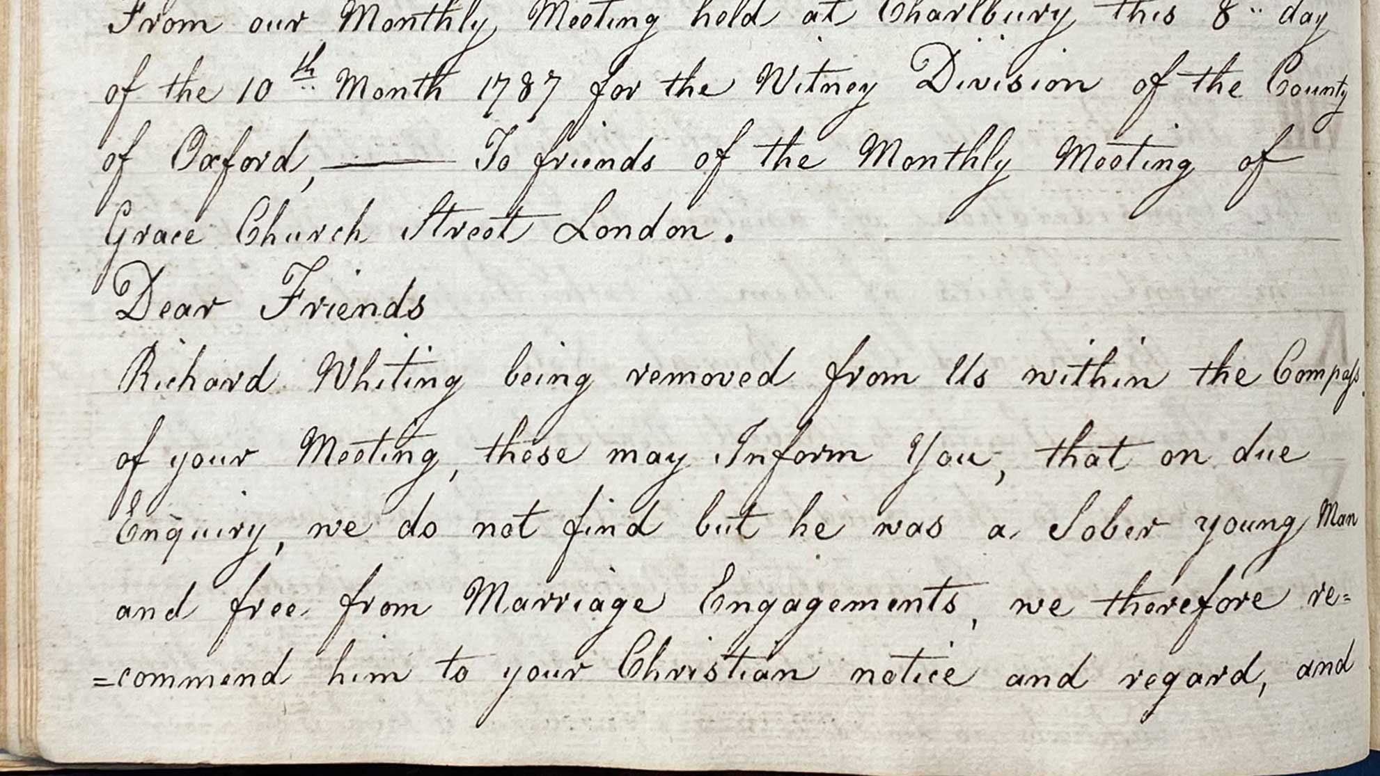 Witney Monthly Meeting Minute Book October 1787 
