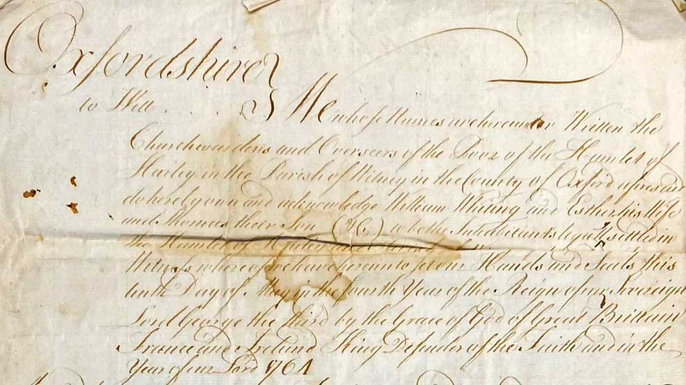 Settlement certificate of Whiting family