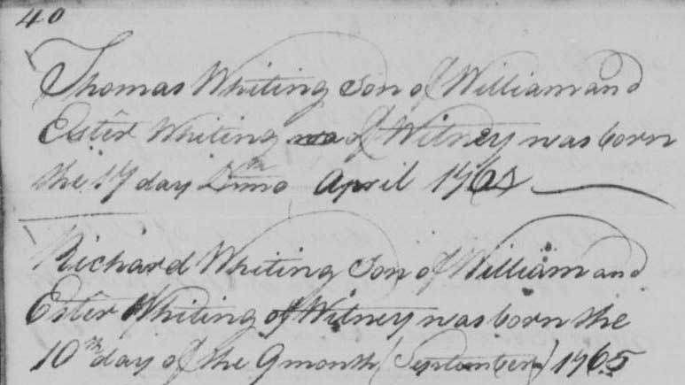 Thomas Whiting birth record