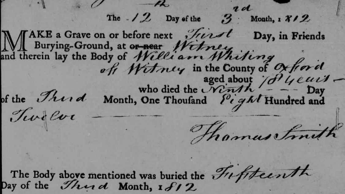 William Whiting burial 1812