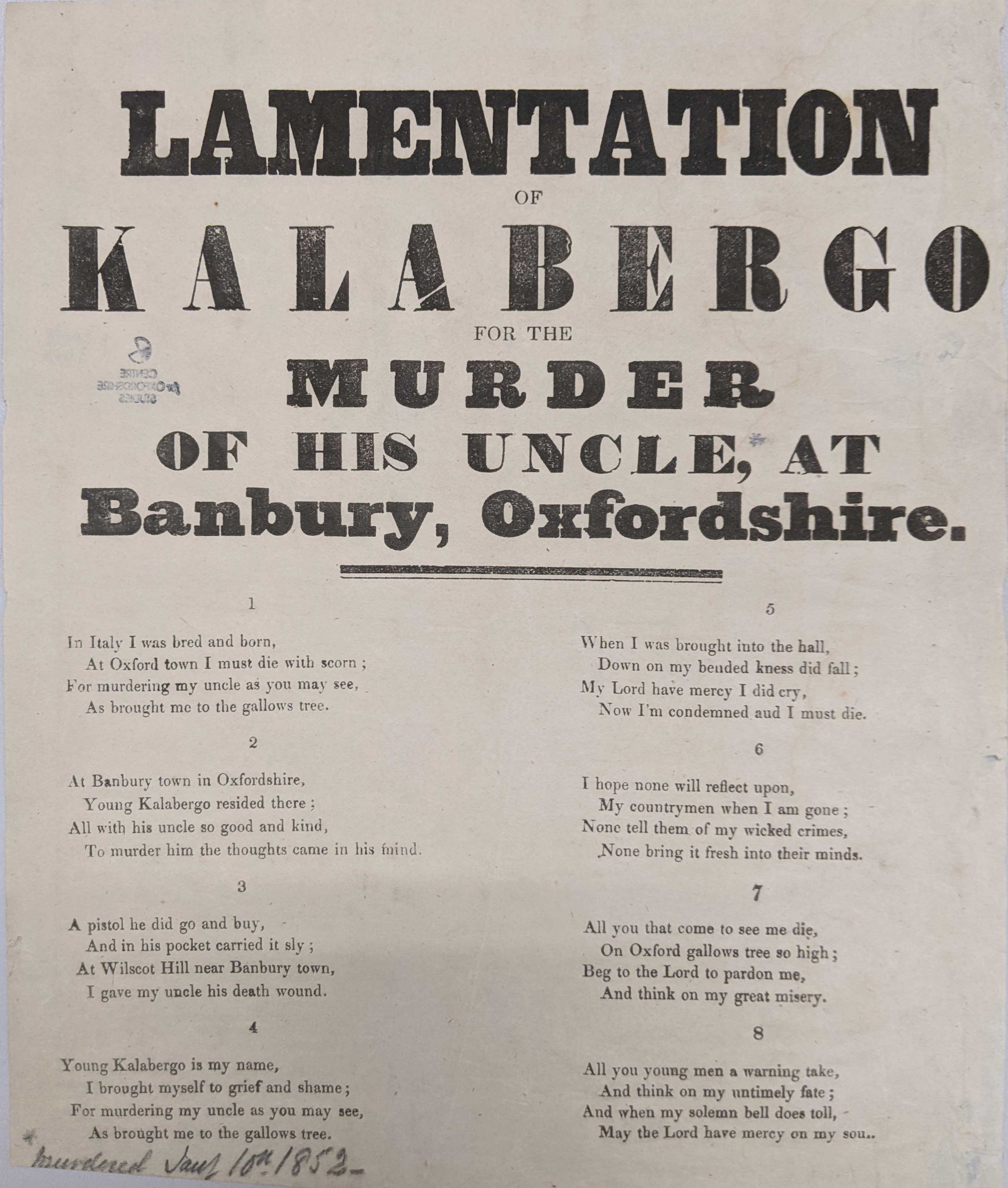 ‘Lamentation of Kalabergo’, 1852 